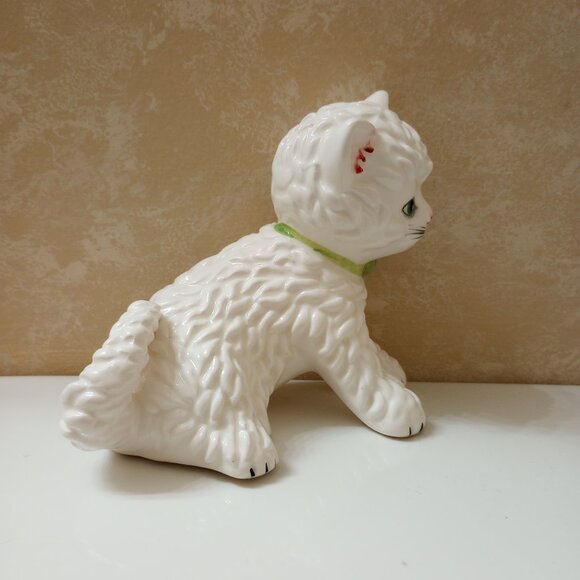 White Curly Persian Cat Figurine Kitsch Vintage Japan Porcelain - Picture 6 of 8